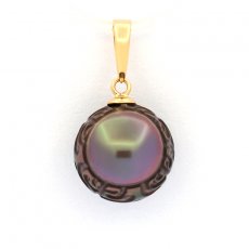 18K solid Gold Pendant and 1 EngravedTahitian Pearl 10.5 mm