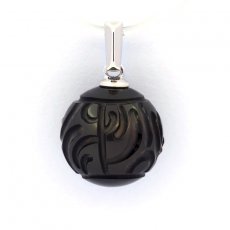 Rhodiated Sterling Silver Pendant and 1 EngravedTahitian Pearl 11.3 mm