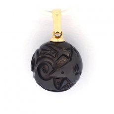 18K solid Gold Pendant and 1 EngravedTahitian Pearl 11.5 mm