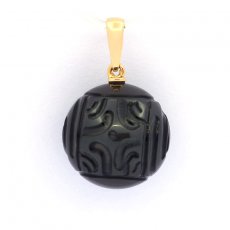 18K solid Gold Pendant and 1 EngravedTahitian Pearl 14.6 mm