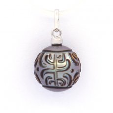 Rhodiated Sterling Silver Pendant and 1 EngravedTahitian Pearl 11.9 mm