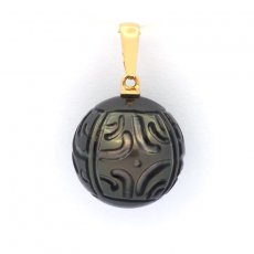 18K solid Gold Pendant and 1 EngravedTahitian Pearl 13.7 mm