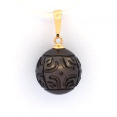18K solid Gold Pendant and 1 EngravedTahitian Pearl 11 mm