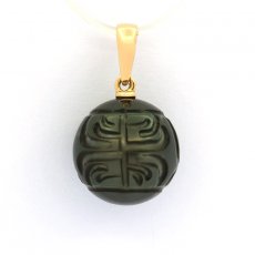 18K solid Gold Pendant and 1 EngravedTahitian Pearl 12.6 mm