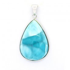 Rhodiated Sterling Silver Pendant and 1 Larimar - 29 x 20 x 8 mm - 7.14 gr
