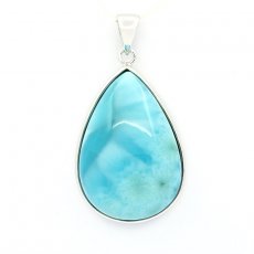 Rhodiated Sterling Silver Pendant and 1 Larimar - 29 x 20 x 8.5 mm - 7.7 gr