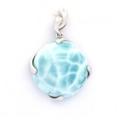 Rhodiated Sterling Silver Pendant and 1 Larimar - 21 mm - 5.42 gr