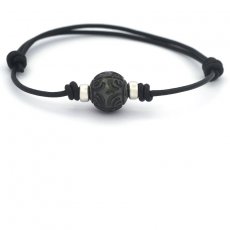 Leather Bracelet and 1 Tahitian Pearl Engraved 11 mm