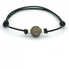 Leather Bracelet and 1 Tahitian Pearl Engraved  10.4 mm