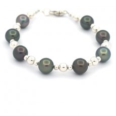 Rhodiated Sterling Silver Bracelet and 8 Tahitian Pearls Round C 8.2 to 8.5 mm