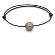 Leather Bracelet and 1 Tahitian Pearl Near-Round B 9.5 mm