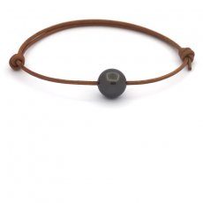 Leather Bracelet and 1 Tahitian Pearl Round C 10.5 mm