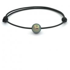 Leather Bracelet and 1 Tahitian Pearl Round C 10.5 mm