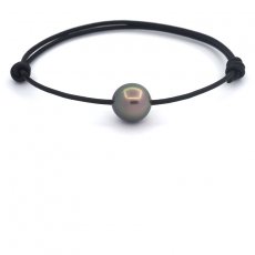 Leather Bracelet and 1 Tahitian Pearl Semi-Baroque AB 10.9 mm