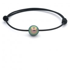 Leather Bracelet and 1 Tahitian Pearl Semi-Baroque C 10.5 mm