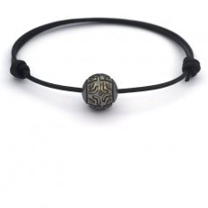 Leather Bracelet and 1 Tahitian Pearl Engraved  11.4 mm