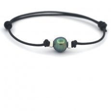 Leather Bracelet and 1 Tahitian Pearl Ringed C+ 10.1 mm