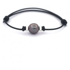 Leather Bracelet and 1 Tahitian Pearl Semi-Baroque B 11.1 mm