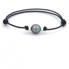 Leather Bracelet and 1 Tahitian Pearl Semi-Baroque B/C 10.2 mm