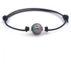 Leather Bracelet and 1 Tahitian Pearl Semi-Baroque B 11.3 mm