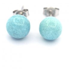 Rhodiated Sterling Silver Earrings and 2 Larimars - 8.3 mm - 1.7 gr