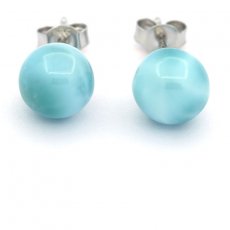 Rhodiated Sterling Silver Earrings and 2 Larimars - 8.5 mm - 1.9 gr