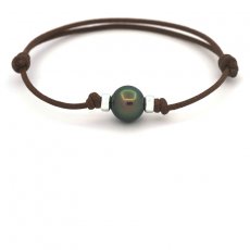 Waxed Cotton Bracelet and 1 Tahitian Pearl Semi-Baroque B 10.2 mm