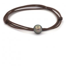 Cotton Necklace and 1 Tahitian Pearl Near-Round C 11 mm