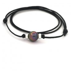 Cotton Necklace and 1 Tahitian Pearl Semi-Baroque C 11.5 mm