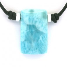 Leather Necklace and 1 Larimar - 27 x 16 x 8.3 mm - 8.9 gr
