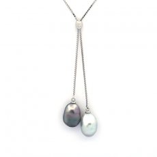Rhodiated Sterling Silver Necklace and 2 Tahitian Keishi