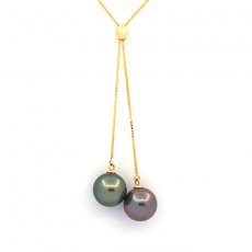 18K solid Gold Necklace and 2 Tahitian Pearls Round B 9.4 & 9.5 mm