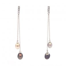 Rhodiated Sterling Silver Earrings and 4 Tahitian Keishis