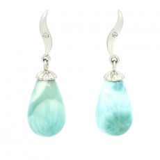 Rhodiated Sterling Silver Earrings and 2 Larimars - 13 x 8 mm - 2.6 gr