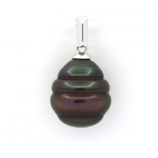 Rhodiated Sterling Silver Pendant and 1 Tahitian Pearl Ringed C 10.7 mm