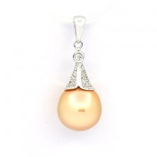 Rhodiated Sterling Silver Pendant and 1 Australian Pearl Semi-Baroque B 10.3 mm