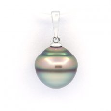 Rhodiated Sterling Silver Pendant and 1 Tahitian Pearl Ringed C 11.3 mm