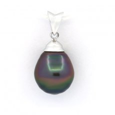 Rhodiated Sterling Silver Pendant and 1 Tahitian Pearl Semi-Baroque C 10.2 mm