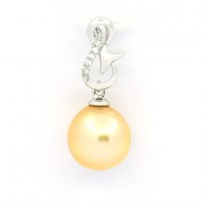 Rhodiated Sterling Silver Pendant and 1 Australian Pearl Semi-Baroque B 10.1 mm