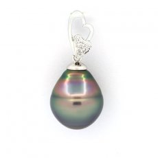 Rhodiated Sterling Silver Pendant and 1 Tahitian Pearl Ringed C 12.6 mm
