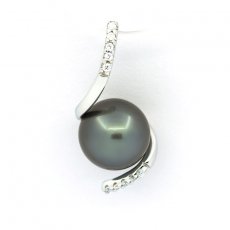 Rhodiated Sterling Silver Pendant and 1 Tahitian Pearl Near-Round C 8.5 mm