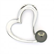 Rhodiated Sterling Silver Pendant and 1 Tahitian Pearl Near-Round C 8.5 mm