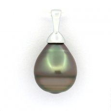 Rhodiated Sterling Silver Pendant and 1 Tahitian Pearl Ringed B 10.6 mm