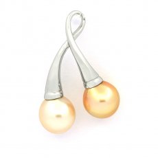 Rhodiated Sterling Silver Pendant and 2 Australian Pearls Semi-Baroque B 9.5 mm