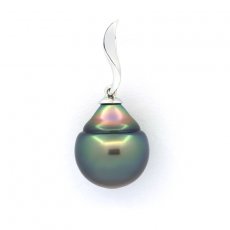 Rhodiated Sterling Silver Pendant and 1 Tahitian Pearl Ringed B 11.8 mm