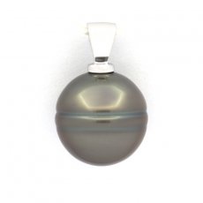 Rhodiated Sterling Silver Pendant and 1 Tahitian Pearl Ringed C 13.1 mm