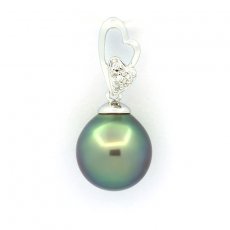 Rhodiated Sterling Silver Pendant and 1 Tahitian Pearl Semi-Baroque C 11 mm