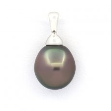 Rhodiated Sterling Silver Pendant and 1 Tahitian Pearl Semi-Baroque B 10.3 mm