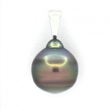 Rhodiated Sterling Silver Pendant and 1 Tahitian Pearl Ringed B 13.6 mm