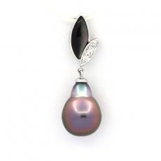 Rhodiated Sterling Silver Pendant and 1 Tahitian Pearl Semi-Baroque B 9.7 mm